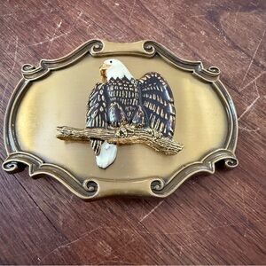 VTG Raintree Bald Eagle on Branch Brass Belt Buckle 70s Wildlife Nature Bird